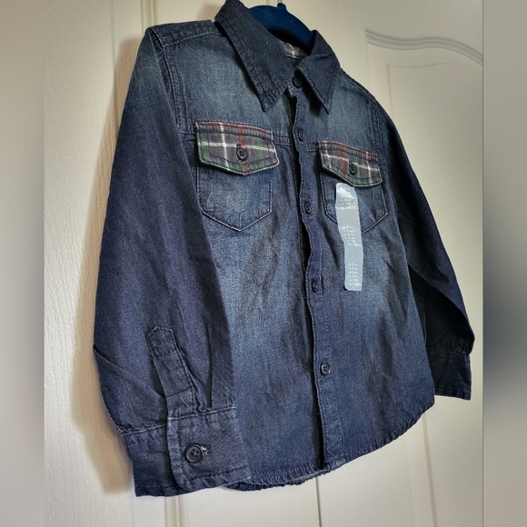BNWT Baby Gap Jean Shirt with Plaid detailing Size 3 - Picture 2 of 9